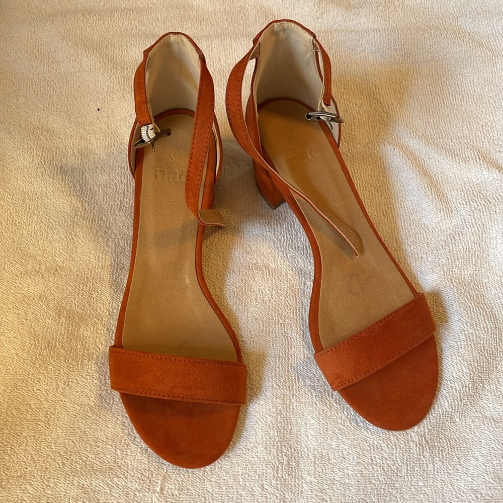 NWT Nae Vegan Ethical Orange Irene Block Heeled Sandals